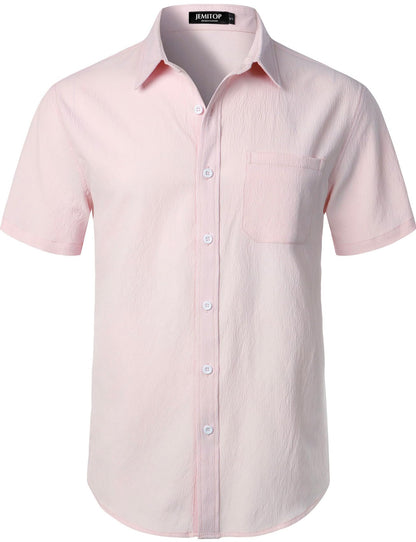 HOTJEMITOP Mens Stretch Wrinkle Free Texture Shirts | Lightweight, Summer, Beach, Stylish, Button Down, Short Sleeve, Casual, Vacation