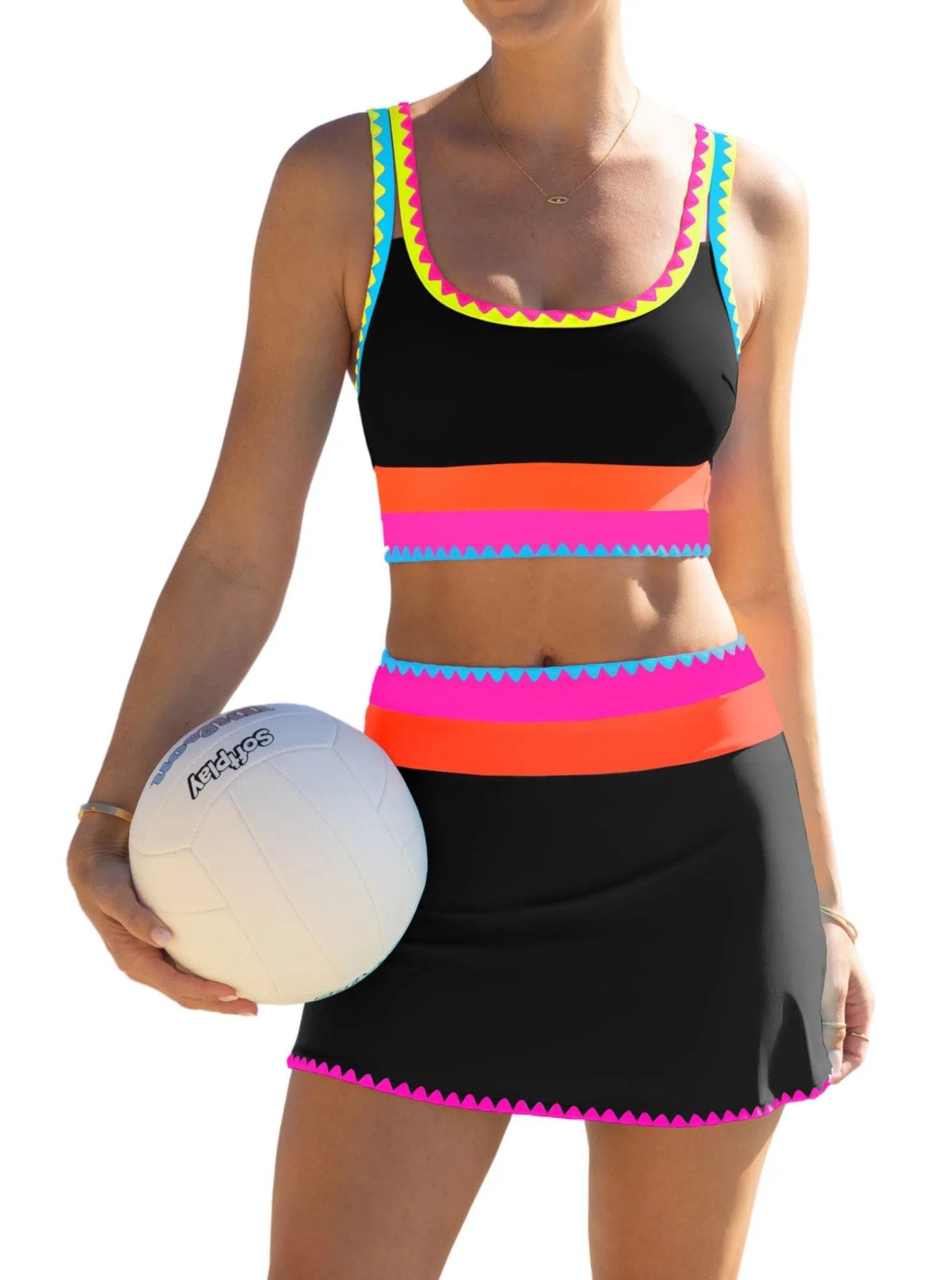 HOTpopvil High Waisted Bikini Sets for Women Tummy Control Swimsuits 3 Piece Bathing Suits Neon Swimwear with Skirt 2026