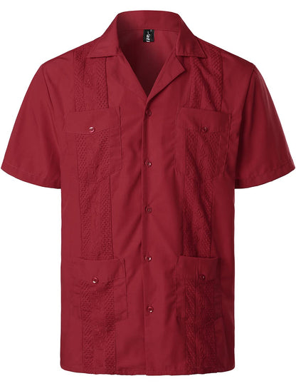 HOTVATPAVE Mens Short Sleeve Button Down Cuban Guayabera Shirts | Camp Collar, Button Up, Wedding, Breathable, Casual Stylish, Summer, Hawaiian, Vacation, Embroidered, Holiday, with Pocket