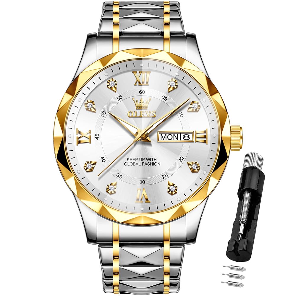 HOTOLEVS Watches for Men Luxury Diamond Casual Large Dial Watches Stainless Steel Waterproof Business Dress Analog Luminous Date Mens Watches