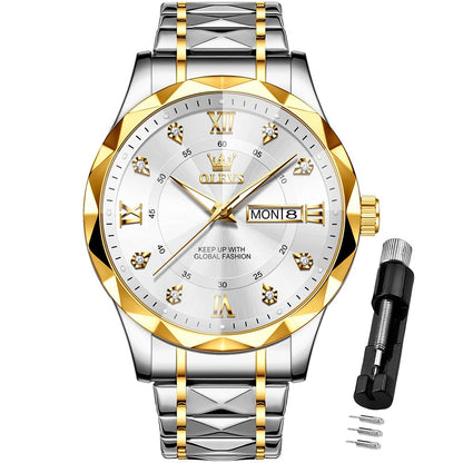 HOTOLEVS Watches for Men Luxury Diamond Casual Large Dial Watches Stainless Steel Waterproof Business Dress Analog Luminous Date Mens Watches