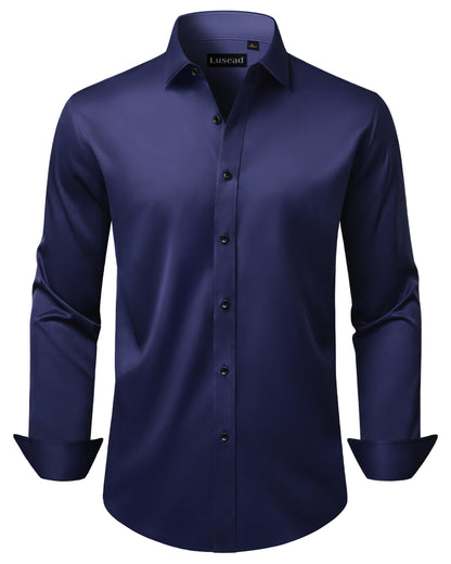 HOTMen's Dress Shirts Long Sleeve Stretch Wrinkle Free Wedding Formal Business Button Down Shirt