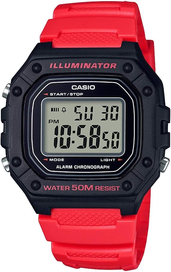 HOTCasio W218H Series | Men’s Digital Watch | 50M WR | 1/100 Second Stopwatch | 100 SEC Chronograph | LED Backlight | Countdown Timer | Daily Alarm | Hourly Time Signal | 7 Year Battery