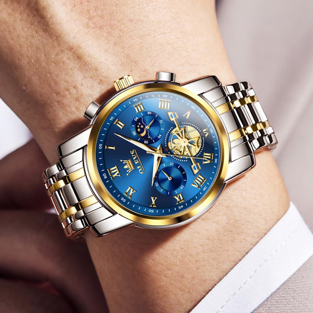 HOTOLEVS Mens Watches Waterproof Stainless Steel Adjustable Bracelet Watch Quartz Analog Watch for Men Fashion Business Classic Mens's Wrist watch's Casual Watches Gold/Blue/Black/White/Face/Dial