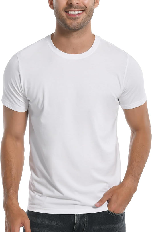 HOTPioneer Camp Mens Bamboo Shirts Ultra Soft Plain Tshirts for Men Cooling Crew Neck Casual Basic Tee Shirt Undershirt