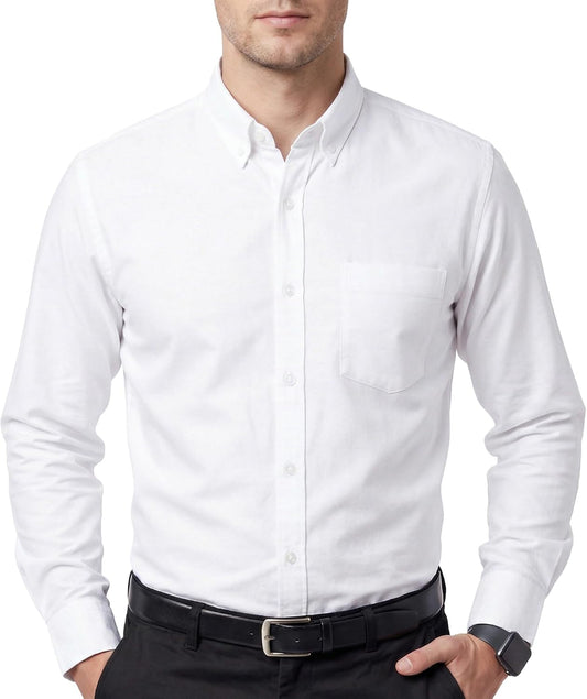 HOTCotton King Mens 100% Cotton Oxford Shirt Long Sleeve Dress Shirts for Men Button Down Work Casual Shirt with Pocket