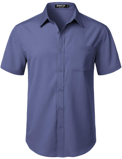 HOTJEMITOP Mens Stretch Wrinkle Free Texture Shirts | Lightweight, Summer, Beach, Stylish, Button Down, Short Sleeve, Casual, Vacation
