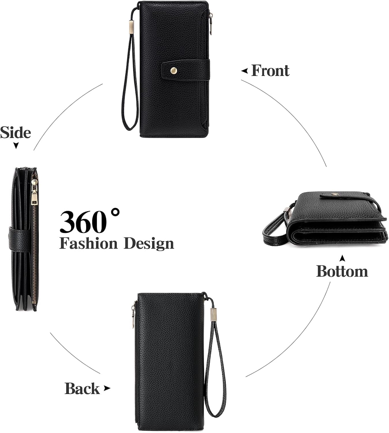 HOTGAEKEAO Womens Wallet RFID Blocking Large Capacity Vegan Leather Card Holder Wristlet Clutch with 32 Card Slots 4 ID Windows