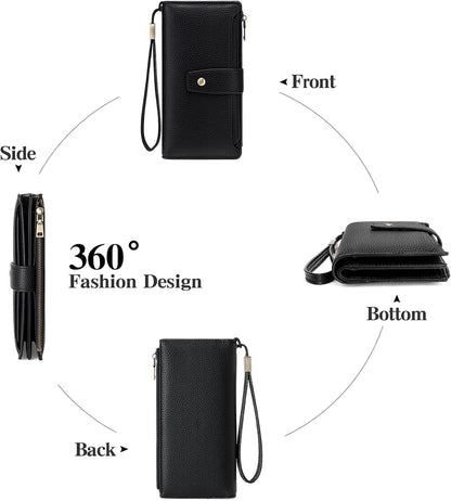 HOTGAEKEAO Womens Wallet RFID Blocking Large Capacity Vegan Leather Card Holder Wristlet Clutch with 32 Card Slots 4 ID Windows