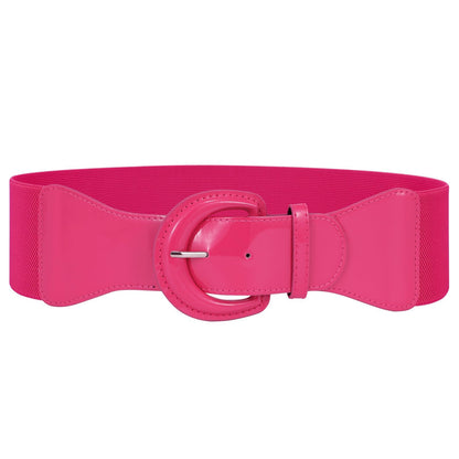 HOTJASGOOD Women Wide Stretch Belt,Vintage Chunky Buckle Elastic Waist Belts Patent Leather Belt 50s Belt for Dress