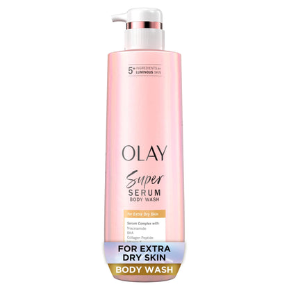 HOTOlay Super Serum Body Wash for Extra Dry Skin, 24hr Long Lasting Rich Hydration, 5+ Ingredient Complex for Bright, Even, Firm, & Luminous Skin, with Collagen Peptide, Vitamin C & Shea Butter, 20 fl oz