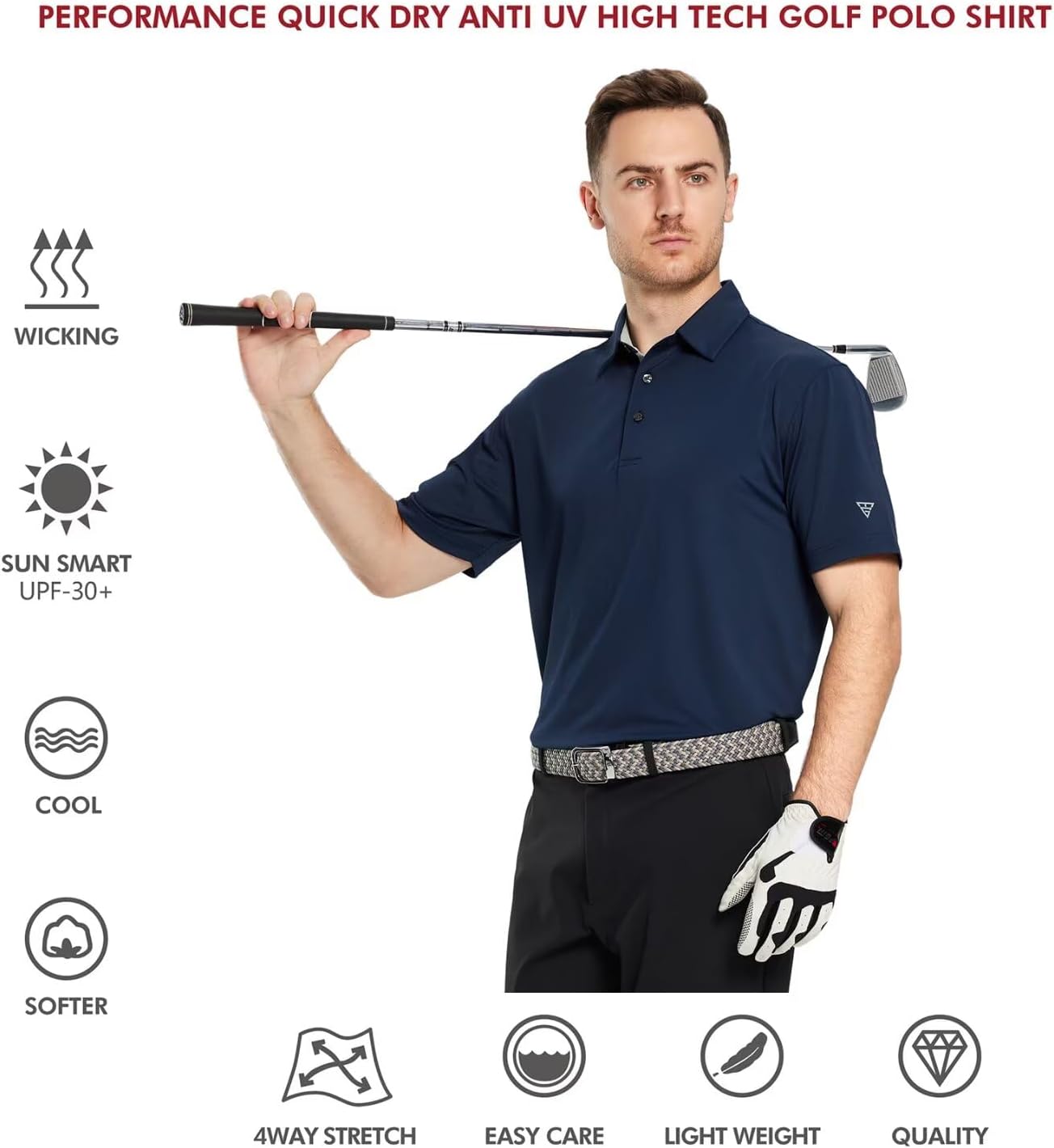 HOTMens Golf Shirt Short and Long Sleeve Moisture Wicking Dry Fit Performance Solid Casual Pique Golf Polo Shirts for Men