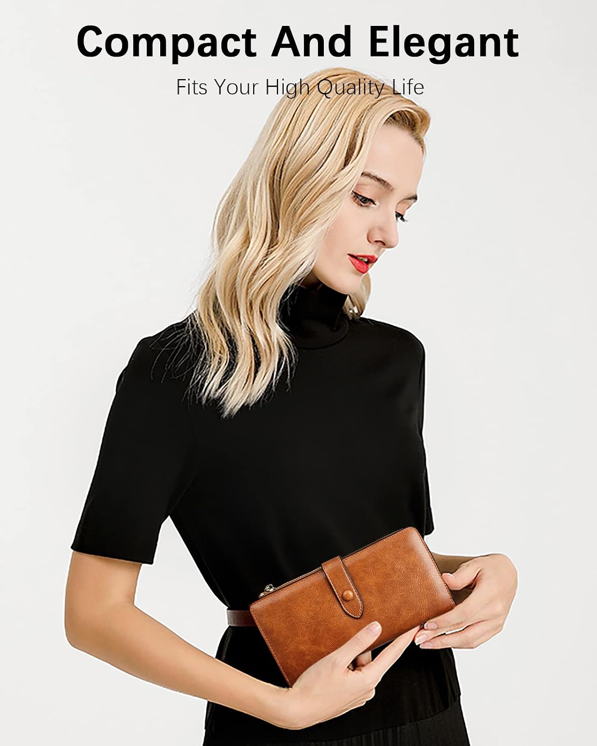 HOTBOSTANTEN Womens Leather Wallet RFID Large Capacity Credit Card Holder | 4 ID Windows, 16 Card Slots, Zipper Coin Pocket, Clutch Wallet, Long Bifold, Ladies Gifts, Brown