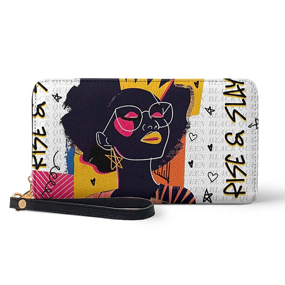 HOTAfrican American Black Women Leather Wallet, Afro Black Queen RFID Blocking Credit Card Holder Clutch Purse Wristlet, Mothers Day Birthday Gift for Women Girl Sister (African Inspiration)
