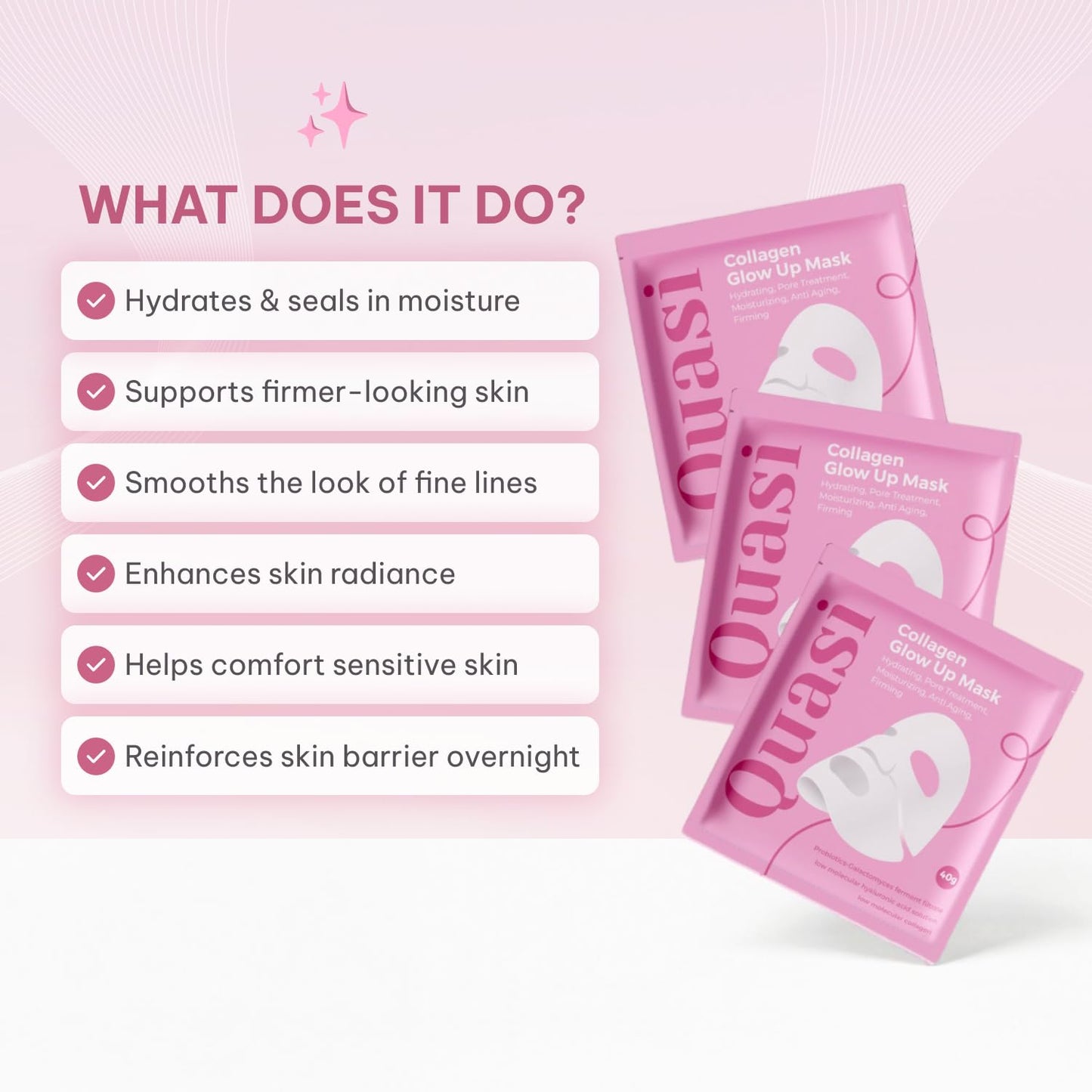 HOTQuasi Bio-Collagen Face Mask Overnight – Hydrating Korean Sheet Mask – Niacinamide & Low Molecular Collagen – Firming & Smoothing Skincare for All Skin Types – 4 Masks
