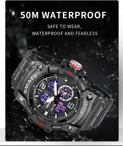 HOTGosasa Men's Large Face Outdoor Sports Watches Military S-Shock Watch Waterproof, Backlight, Alarm, Stopwatch Features - Rugged Wristwatch for Training, Hiking, and Adventure