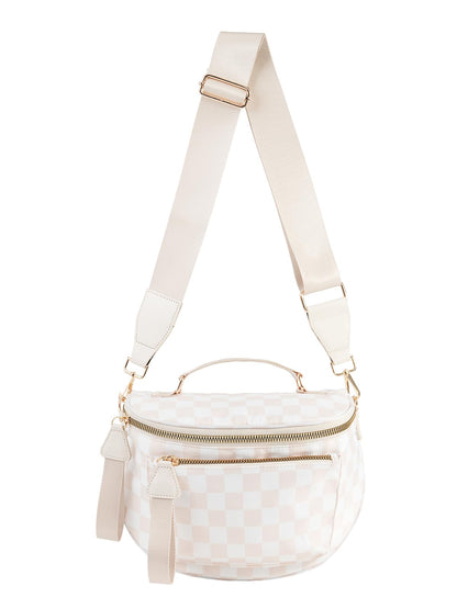 HOTBlack and White Checkered Crossbody Bag Bum Bag for Women,Spacious Checkered Purse Fanny Packs Belt Bag