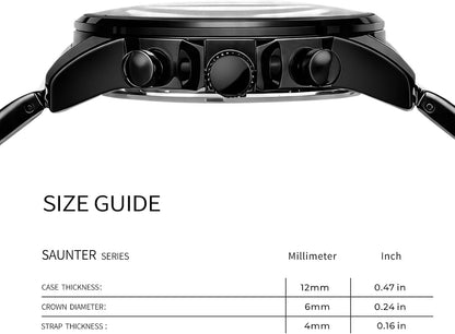 HOTPINDOWS Men's Black Minimalist Watch Stainless Steel Chronograph, Date | 3ATM water resistant; Adjustable metal bracelet with sizing tool; Perfect for business & casual wear; Clear calendar