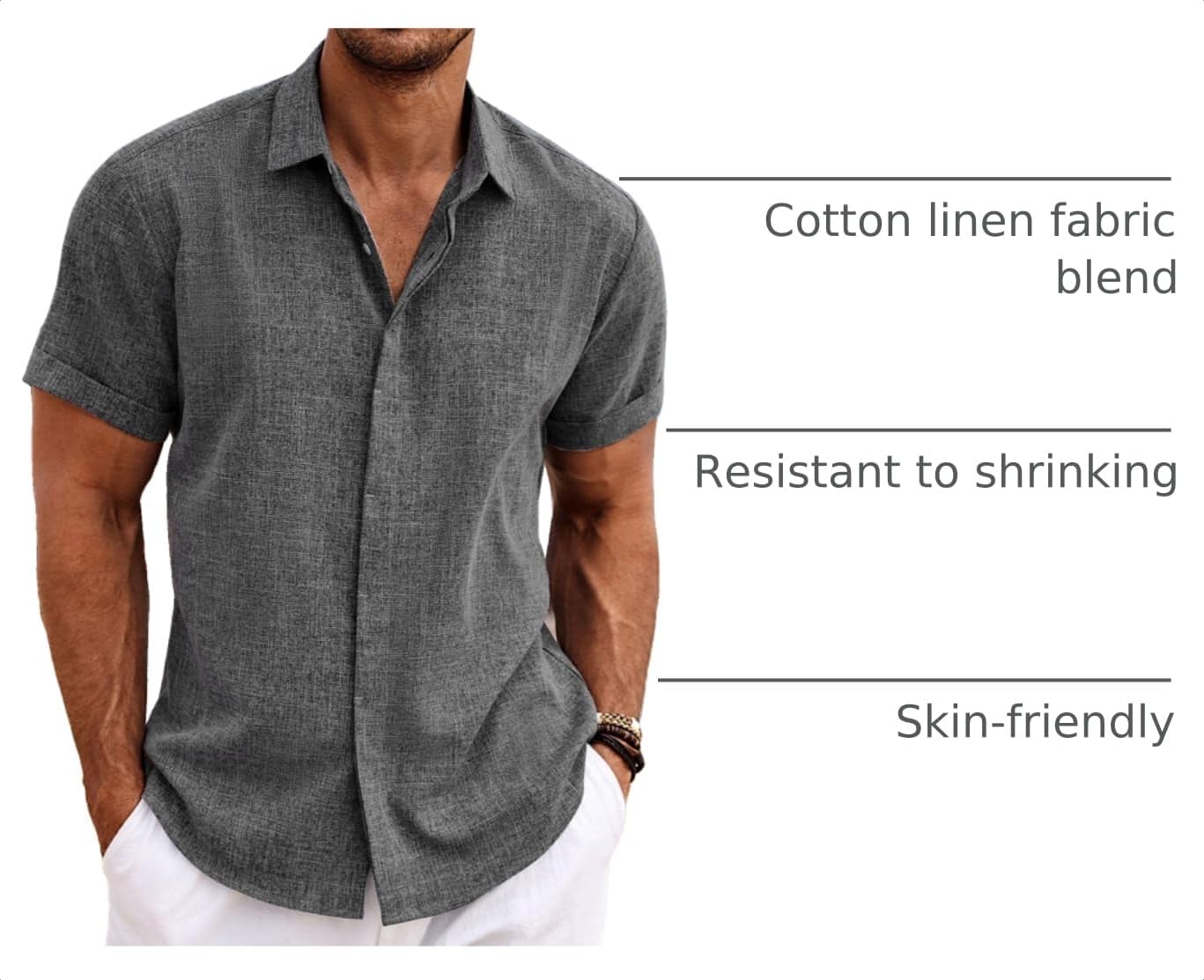 HOTCOOFANDY Men's Linen Shirts Short Sleeve Casual Shirts Button Down Shirt for Men Beach Summer Wedding Shirt