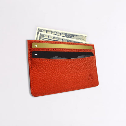 HOTAphrona | Leather 3-Pocket Wallet Slim Card Holder | Leather Card Holder for Men and Women | Leather Card Wallet | Leather Card Case | Luxurious Pocket Slim Card Holder (Orange)