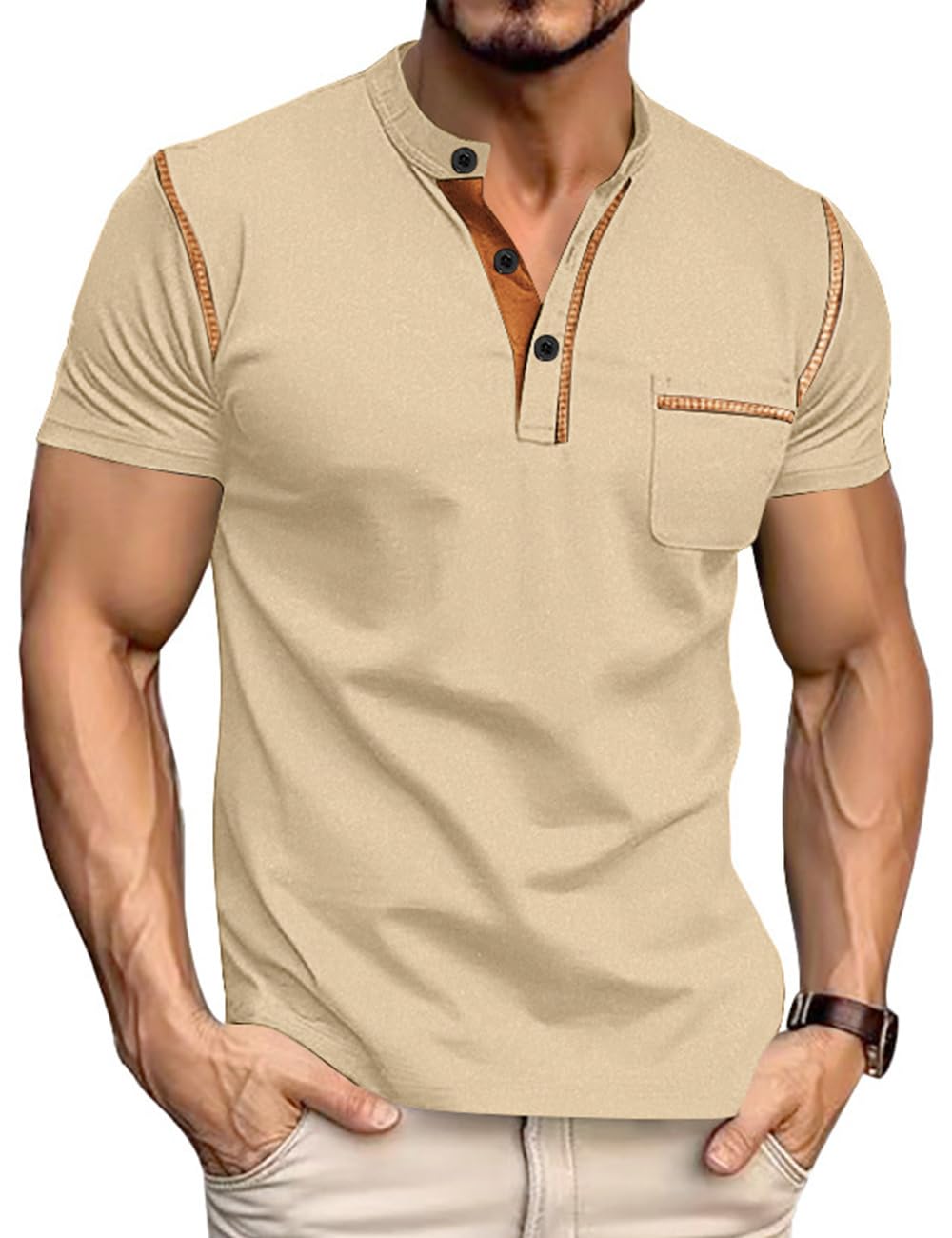 HOTMen's Henley Shirt Short Sleeve T-Shirt Casual Top Pullover Summer Lightweight Tee Shirts with Button