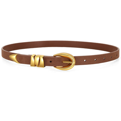 HOTWHIPPY Women Skinny Leather Belt for Jeans Pants Dresses Ladies Fashion Waist Belt with Shiny Gold Buckle