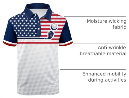 HOTV VALANCH Mens American Falg Polo Shirts Short Sleeve Performance Patriotic Shirt Funny Golf Shirt
