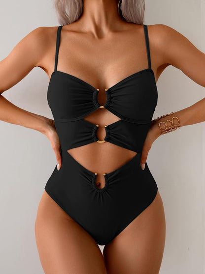 HOTEomenie Womens Cutout One Piece Swimsuit Sexy Bathing Suit | Ring Linked, Adjustable Spaghetti Straps, Bra Support, Soft Removable Cups, Monokini for Beach Vacation, Pool Side