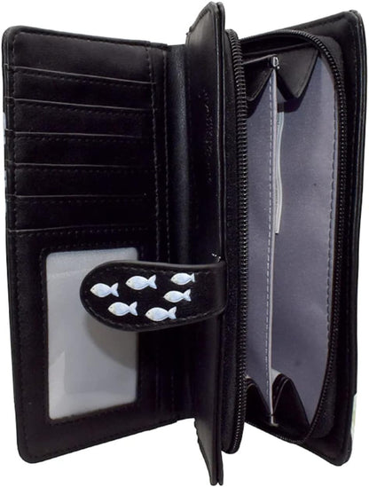 HOTShag Wear Under the Sea Marine Life Large Wallet 7" Black