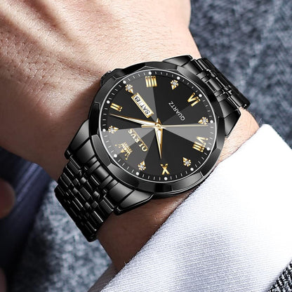 HOTOLEVS Watch for Men Diamond Business Dress Analog Quartz Stainless Steel Waterproof Luminous Date Two Tone Luxury Casual Wrist Watch Blue