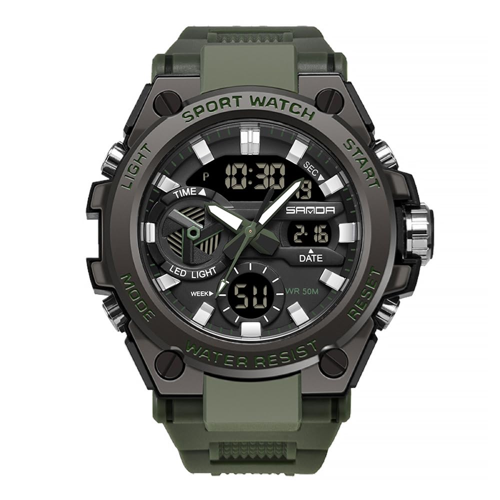 HOTKXAITO Men's Watches Sports Outdoor Waterproof Military Watch Date Multi Function Tactics LED Alarm Stopwatch