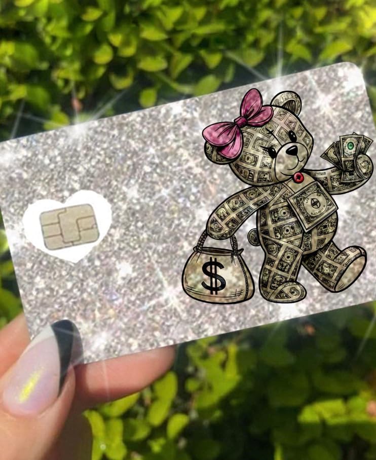 HOTExotixCard The Original Reflective Sticker Ultra Bling Debit - Credit Card Shiny Skin Removable Cover Especially Bright Back Information Card Cover Silver Heart ExotixLuv Luxury (Bow Pink Hot)