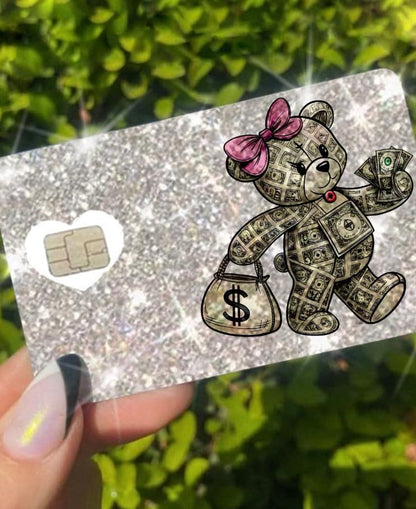 HOTExotixCard The Original Reflective Sticker Ultra Bling Debit - Credit Card Shiny Skin Removable Cover Especially Bright Back Information Card Cover Silver Heart ExotixLuv Luxury (Bow Pink Hot)
