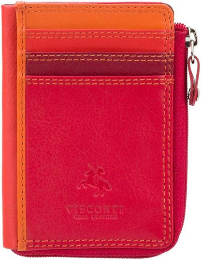 HOTVISCONTI RB110 Phi Phi Womens Leather Slim Zipped ID Credit Card Holder Wallet/Purse (Plum)