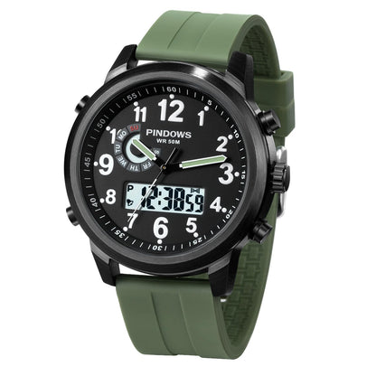 HOTPINDOWS Mens Digital Analog Watches, Multifunction Sport Casual | Dual time display, bright night backlight, daily alarm, precision stopwatch, and splash-proof construction