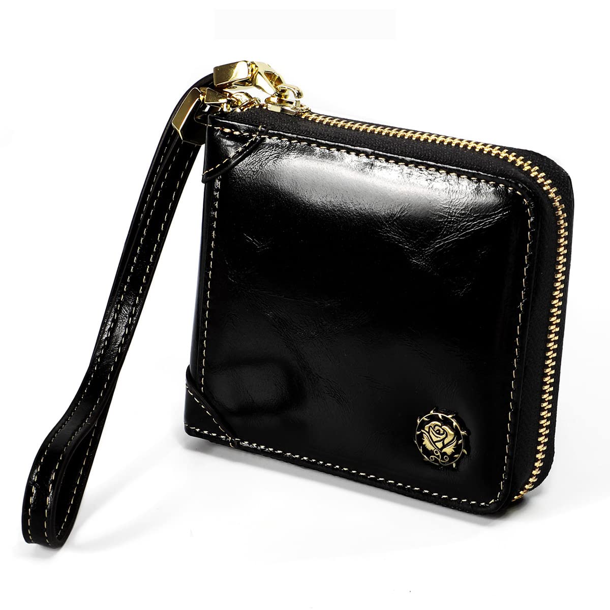 HOTSmall Womens Wallet, RFID Blocking Genuine Leather Purse Zip Around Credit Card Holder Purse Clutch Wallet with Wristlet (Black)