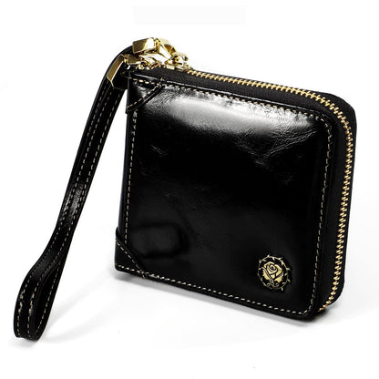 HOTSmall Womens Wallet, RFID Blocking Genuine Leather Purse Zip Around Credit Card Holder Purse Clutch Wallet with Wristlet (Black)