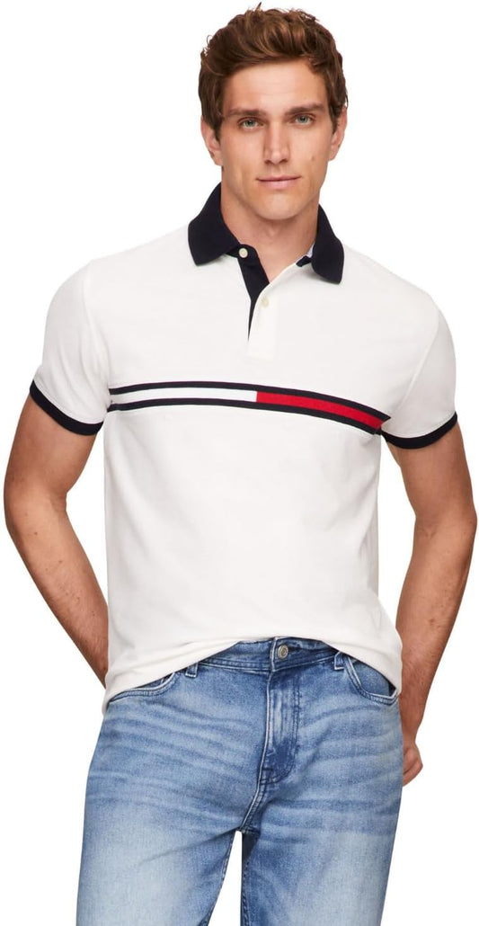 HOTTommy Hilfiger Men's Short Sleeve Cotton Pique Flag Graphic Polo Shirt in Custom Fit