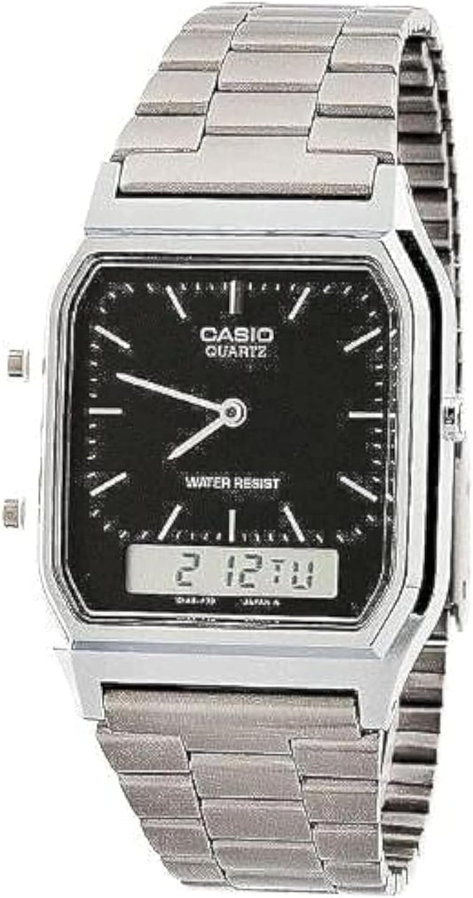 HOTCasio AQ-230A-1D Casio Silver & Black Dual Time Watch - Silver / Silver Digit / Black / One Size