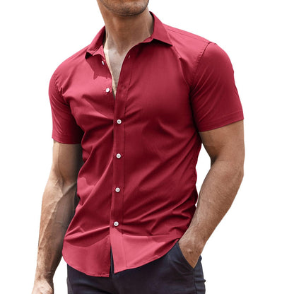 HOTCOOFANDY Men's Muscle Fit Dress Shirts Wrinkle-Free Short Sleeve Casual Button Down Shirt