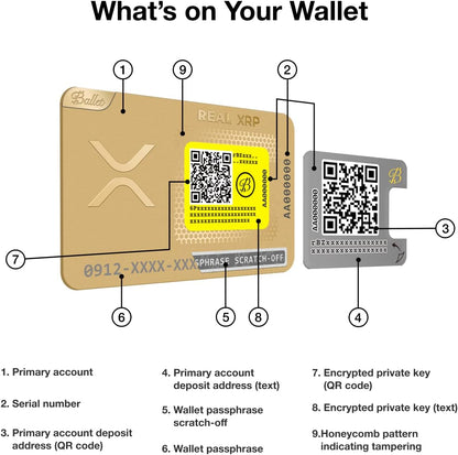 HOTBallet REAL XRP Cold Storage Wallet Card, 24K Gold-Plated Stainless Steel, No Electronics, No Seed Phrase, No PIN/Password, Easy Setup with iOS/Android App, Offline Crypto Storage, Gift-Ready