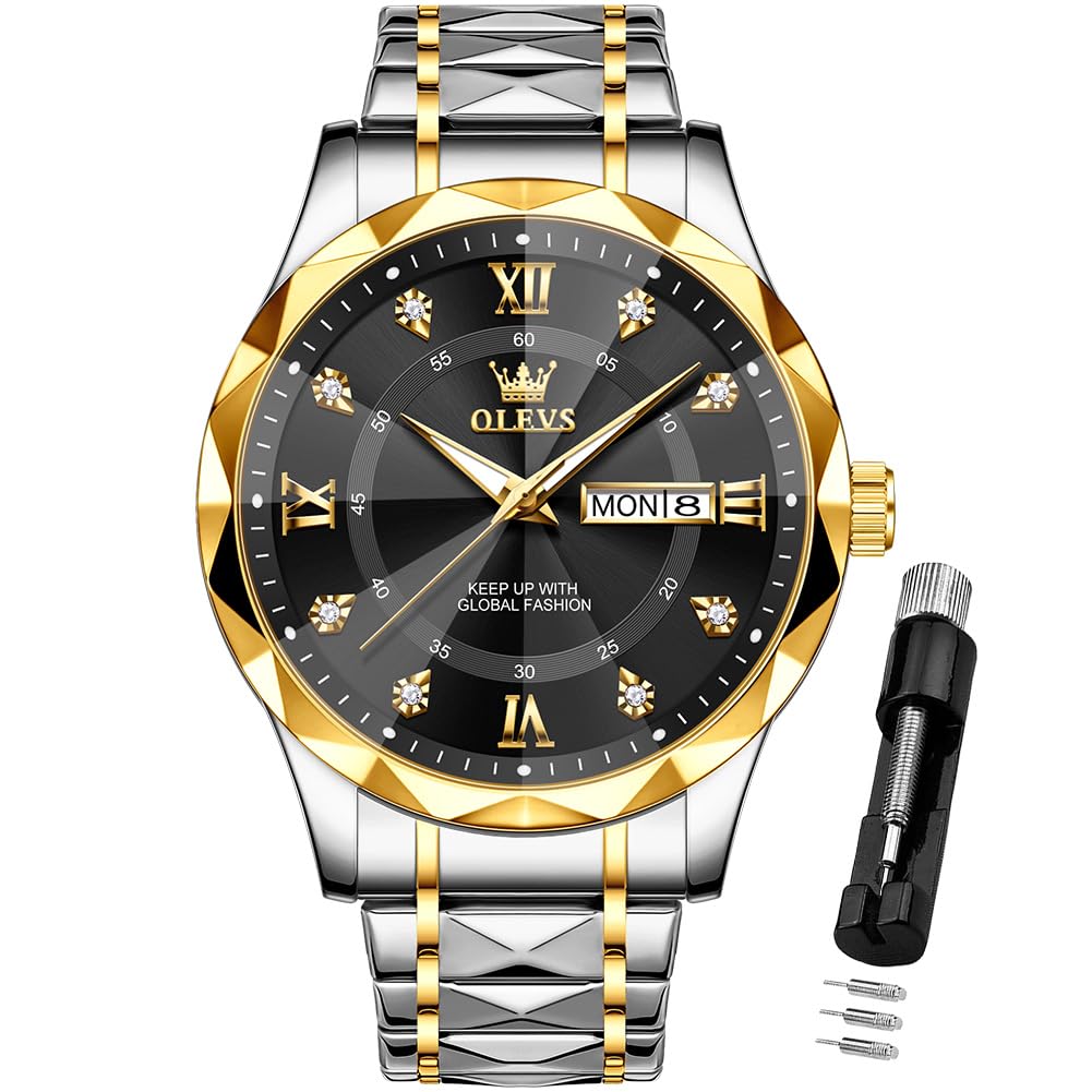 HOTOLEVS Watches for Men Luxury Diamond Casual Large Dial Watches Stainless Steel Waterproof Business Dress Analog Luminous Date Mens Watches