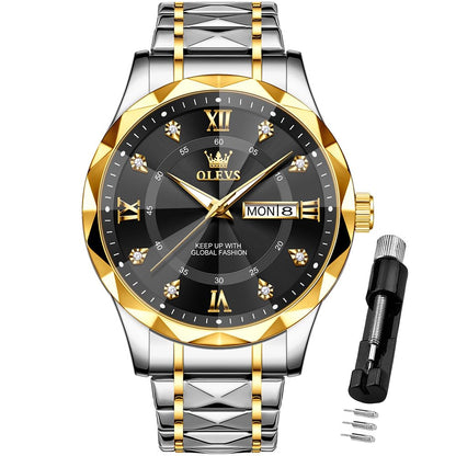 HOTOLEVS Watches for Men Luxury Diamond Casual Large Dial Watches Stainless Steel Waterproof Business Dress Analog Luminous Date Mens Watches