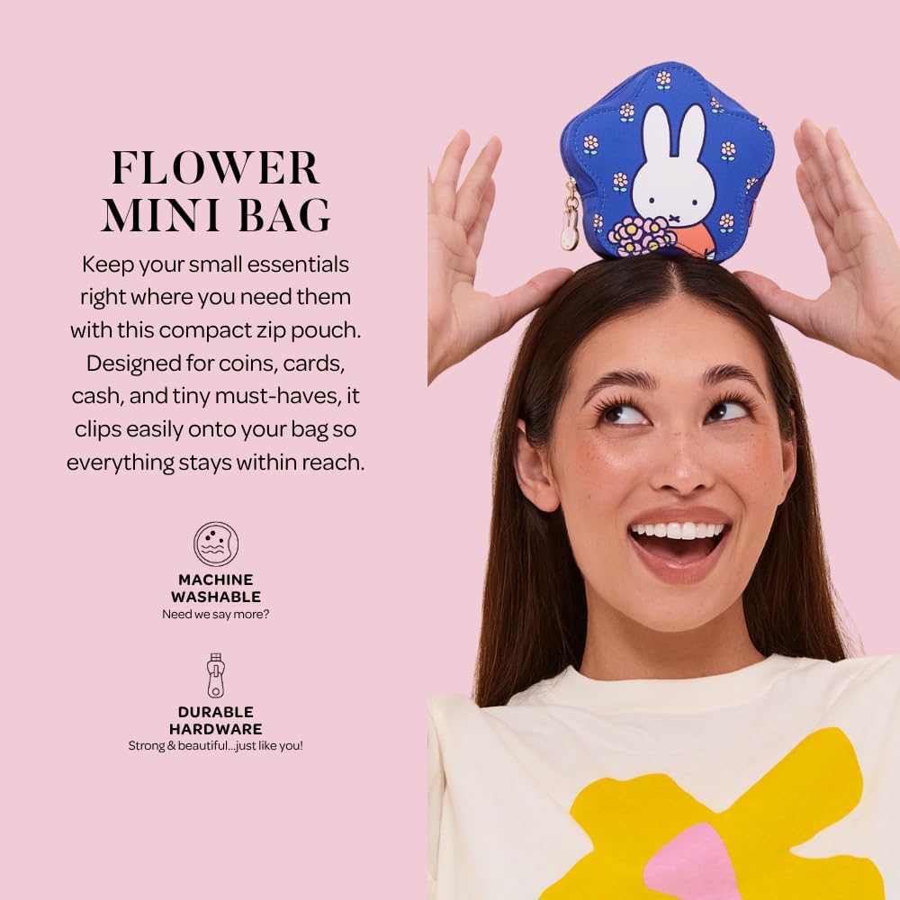 HOTJuJuBe Miffy Flower Fields Mini Coin Purse for Women, Small Zipper Pouch, Cards Cash Change Keys Holder, Cute Travel Wallet