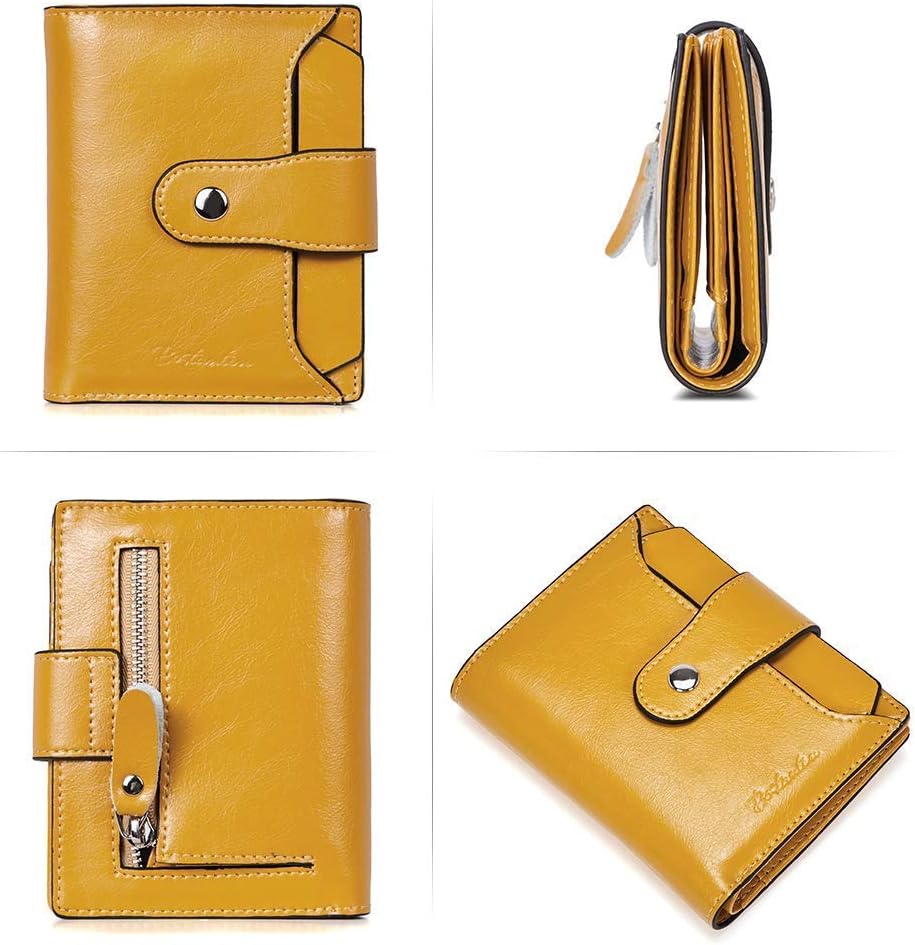 HOTBOSTANTEN Women Leather Wallet RFID Blocking Small Bifold Zipper Pocket Wallet Card Case Red and Yellow Bundle