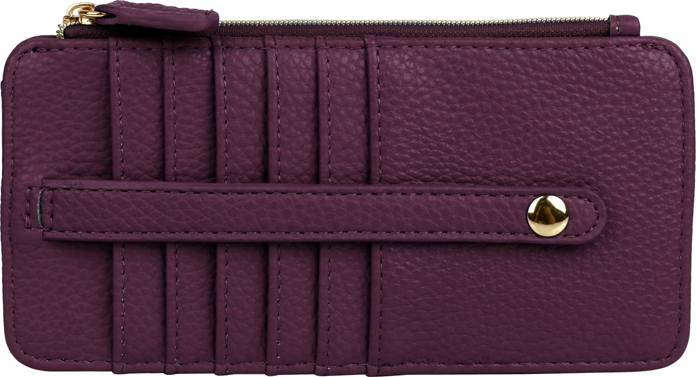 HOTJulia Buxton Vegan Leather Thin Card Case for Women with RFID Blocking, Compact Wallet with 6 Card Slots, ID Window & Zipper Pocket, Ideal Gift, Classic Sage