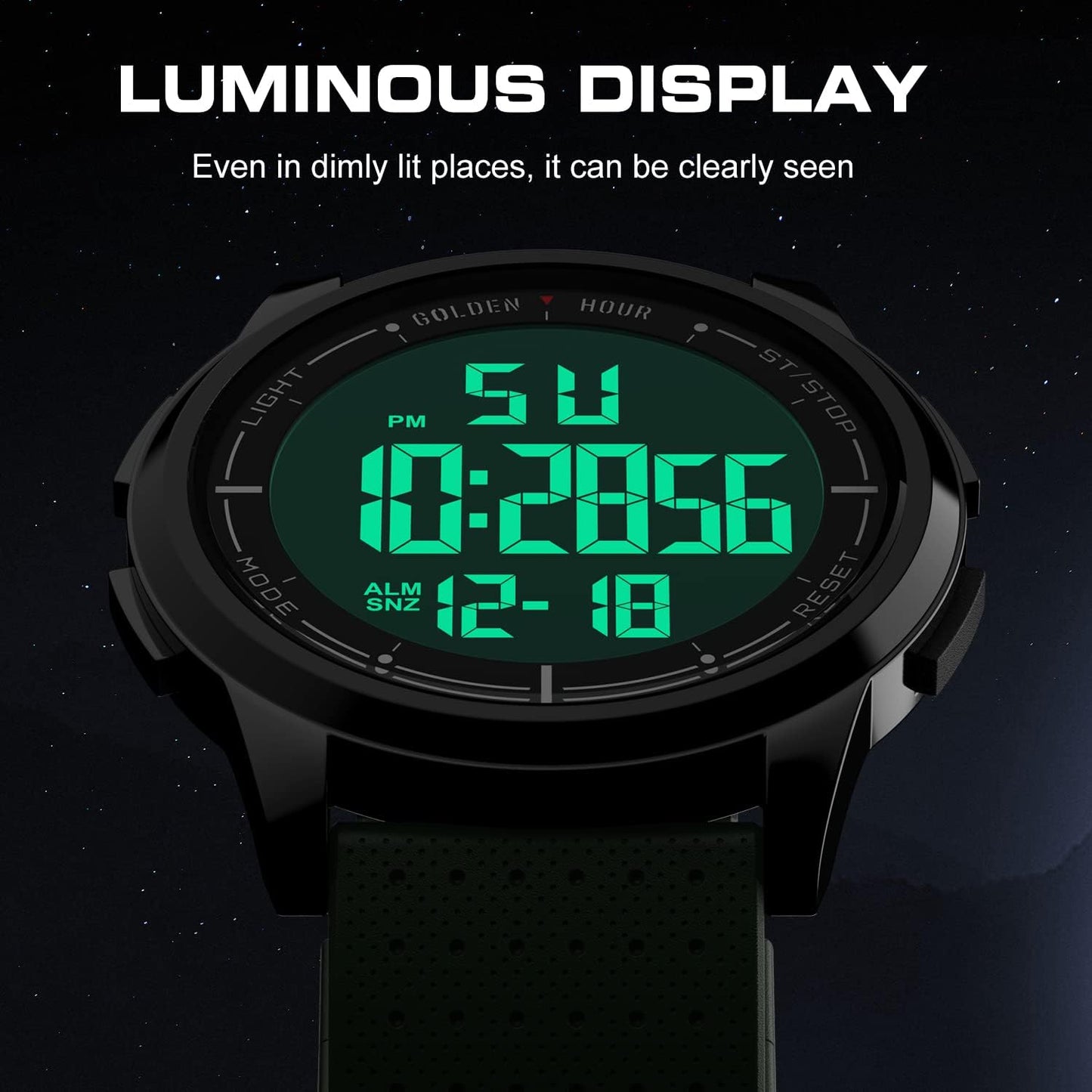 HOTGOLDEN HOUR Ultra-Thin Minimalist Sports Waterproof Digital Watches Men with Wide-Angle Display Rubber Strap Wrist Watch for Men Women