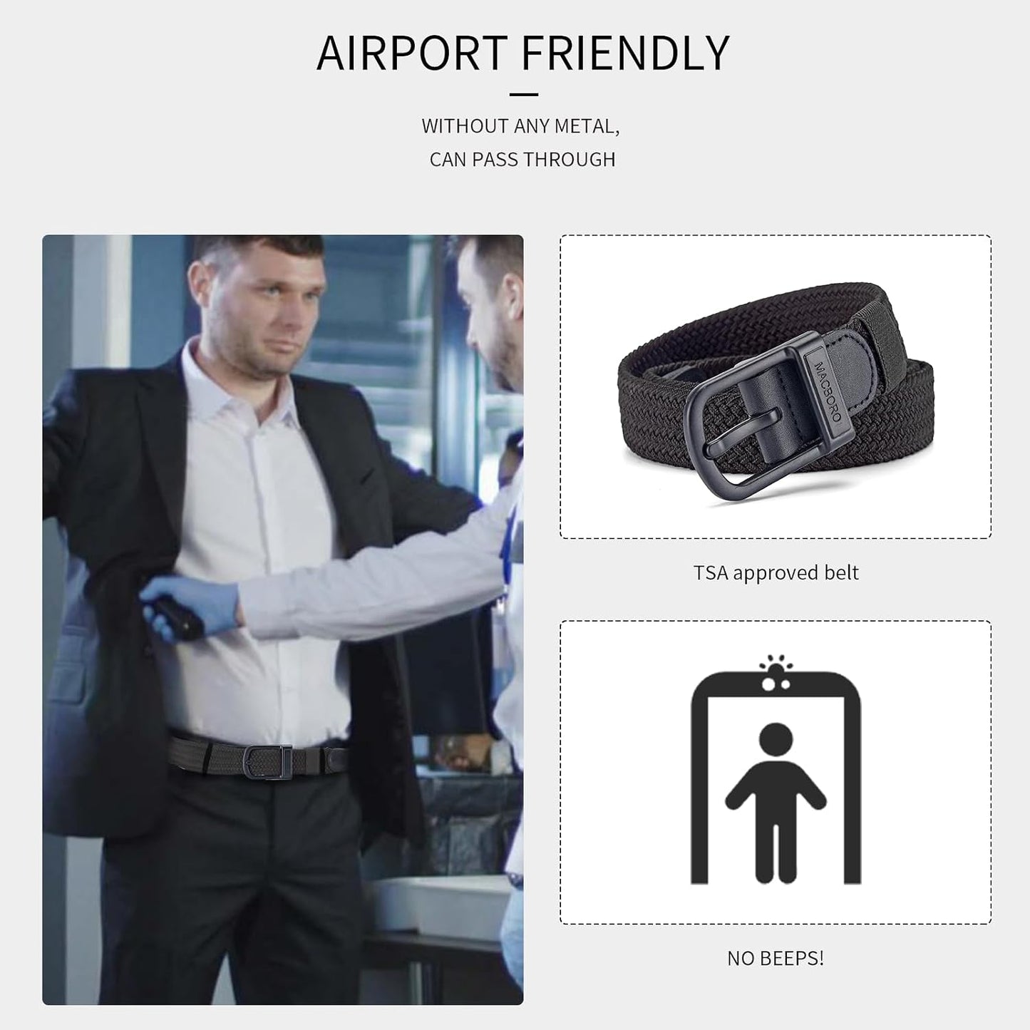 HOTTSA Approved Non Metal Plastic Buckle Hypoallergenic Belt for Men