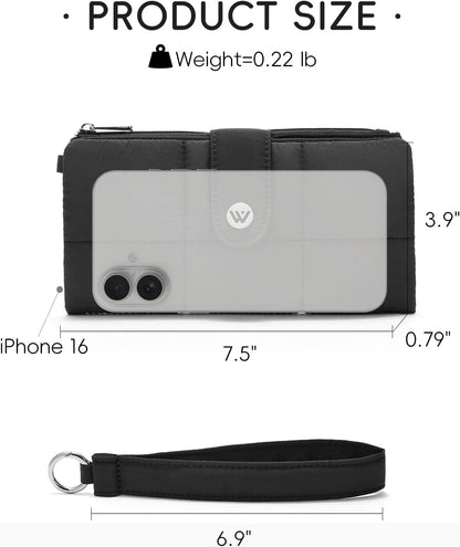 HOTWESTBRONCO Puffer Wristlet Wallets for Women RFID Blocking Soft Slim Bifold Compact 13 Card Holder Wallet for Women with Zipper Coin Pocket & ID Window