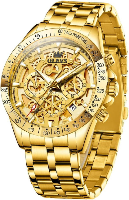 HOTOLEVS Watch for Men Skeleton Business Dress Stainless Steel Waterproof Luminous Mens Wrist Watch